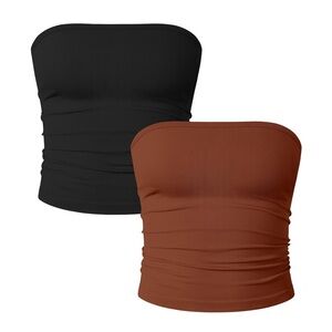 OQQ Womens 2 Piece Tube Tops Strapless Basic Sleeveless Stretch Black Caramel